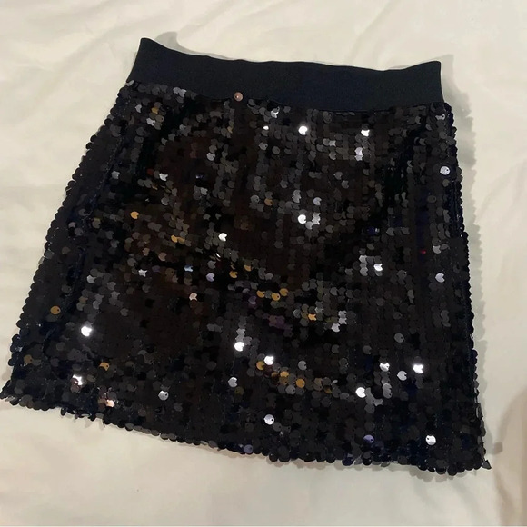 Lush black sequins clubbing party  dainty sexy shiny micro mini skirt Small - Picture 1 of 7